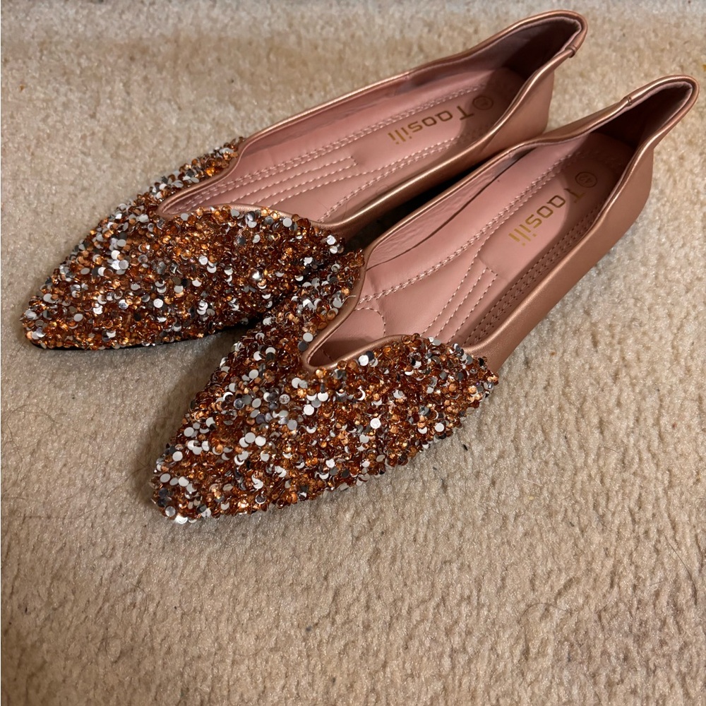 Glittering Sequin Flats in Bronze by
